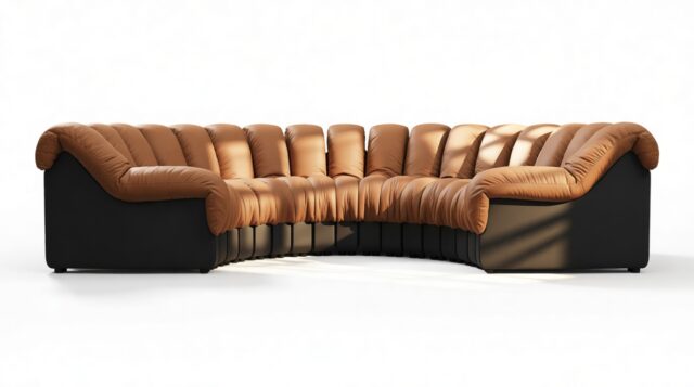 The DS 600 – Vintage Tan and Black Vegan Leather, Sectional, U Shape
