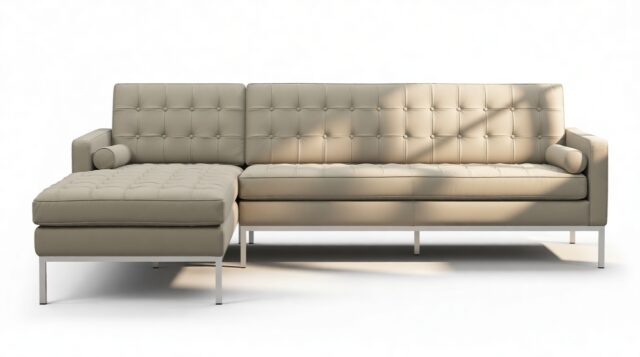 The Florence – Beige Gray Vegan Leather, Three Seater Sofa