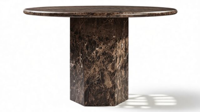 The Saga – Dark Emperador Marble, 47in Round Dining Table