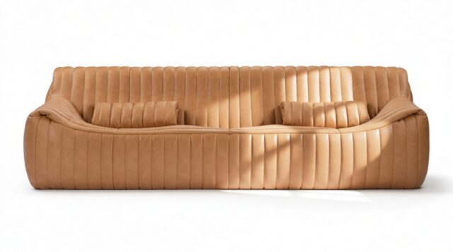 The Sandra – Tan Vegan Leather, Three Seater Sofa