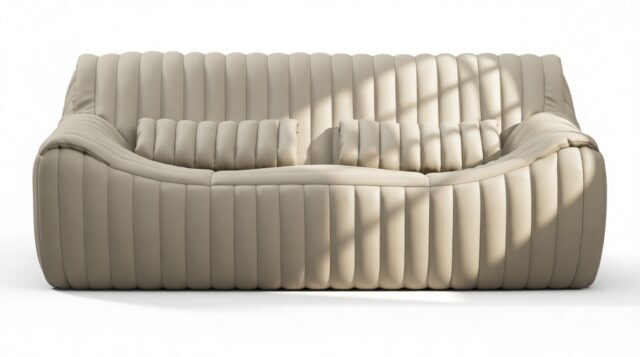 The Sandra – Beige Gray Vegan Leather, Two Seater Sofa