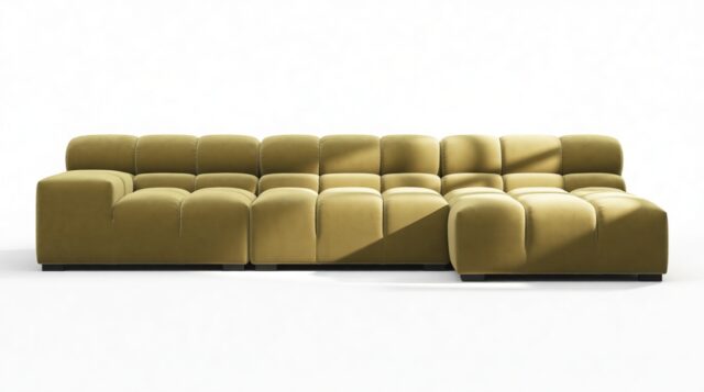 The Tufty – Olive Gold Velvet, Small Chaise (Right) – Sectional
