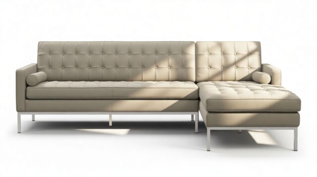 The Florence – Beige Gray Vegan Leather, Three Seater Sofa