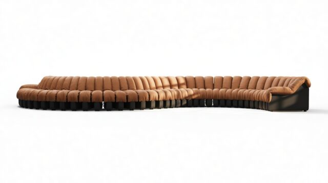 The DS 600 – Vintage Tan and Black Vegan Leather, Curved Sectional