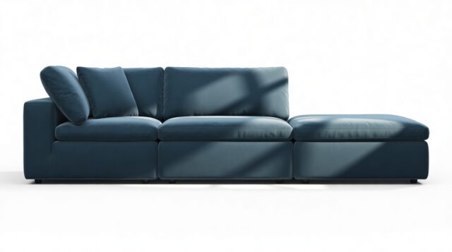 The Ciel – Prussian Blue Luxe Velvet, Open End Sofa (Right)