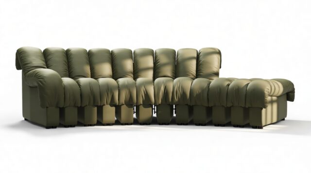 The DS 600 – Deep Olive Vegan Leather, Small Open End Sofa, Right
