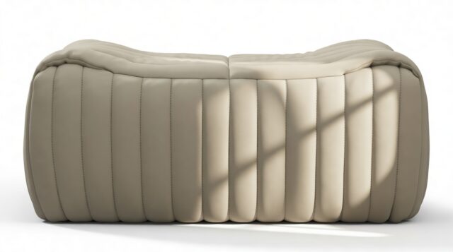 The Sandra – Beige Gray Vegan Leather, Ottoman
