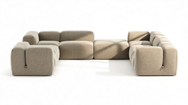 The Le Mura – Beige Gray Chenille, Eight Seater (Right)