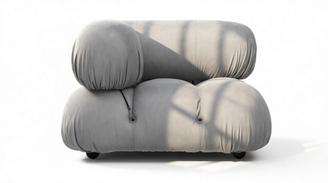 The Bellini – Light Gray Velvet, Left Corner