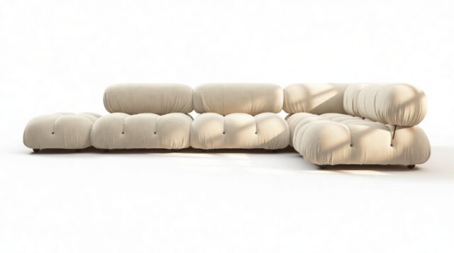 The Bellini – Eggshell Vegan Suede, Sectional (Right Corner)
