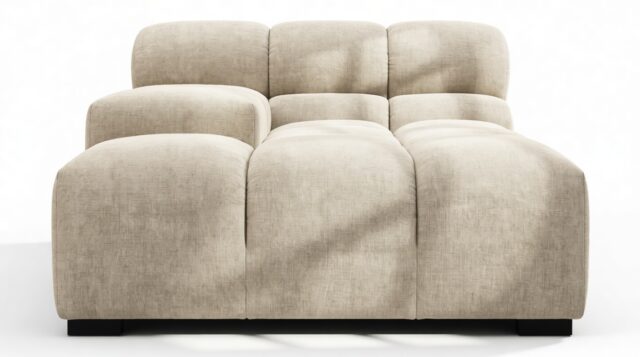 The Tufty – Beige Gray Chenille, Deep Armrest (Left)