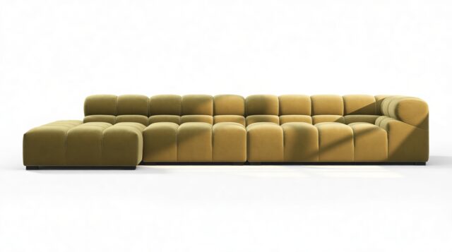 The Tufty – Olive Gold Velvet, Sectional Large Chaise (Left)