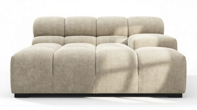 The Tufty – Beige Gray Chenille, Deep Large Armrest (Right)