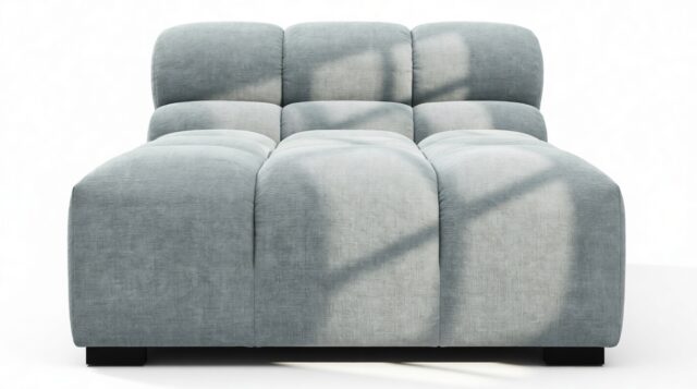 The Tufty – Cerulean Chenille, Armless Chaise