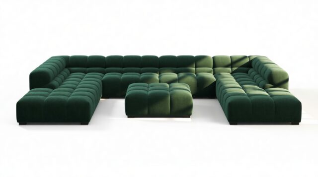 The Tufty – Forest Green Chenille, U Shape – Sectional