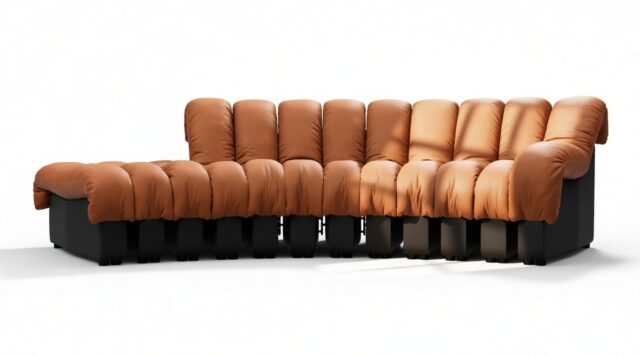 The DS 600 – Vintage Tan and Black Vegan Leather, Small Open End Sofa, Left