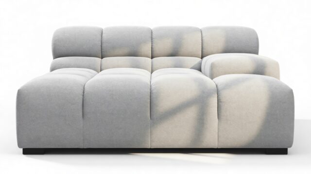 The Tufty – Light Gray Wool, Deep Large Armrest (Right)