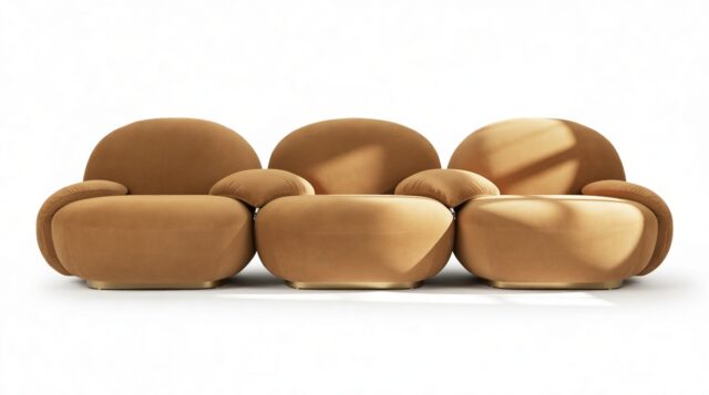The Pacha – Caramel Plush Velvet, Three Seater Sofa