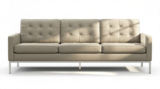 The Florence – Beige Gray Vegan Leather, Three Seater