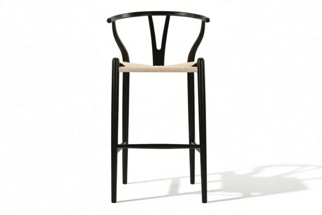 The Wish – Black with Natural Seat, Bar Stool