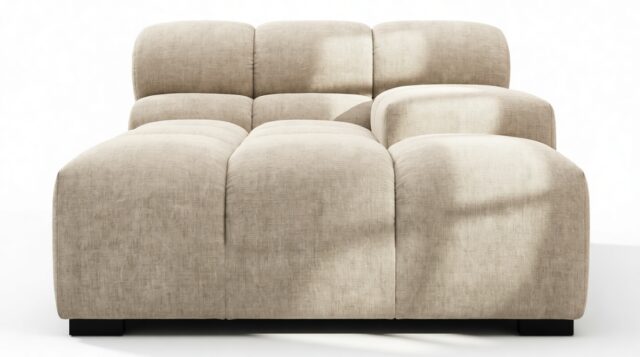 The Tufty – Beige Gray Chenille, Deep Armrest (Right)