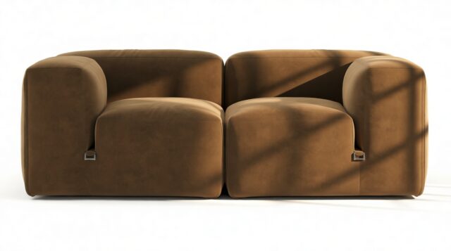 The Le Mura – Brown Vegan Suede, Two Seater Sofa