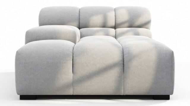 The Tufty – Light Gray Wool, Deep Armrest (Left)