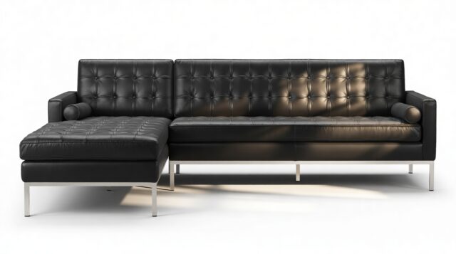 The Florence – Midnight Black Premium Leather, Three Seater Sofa