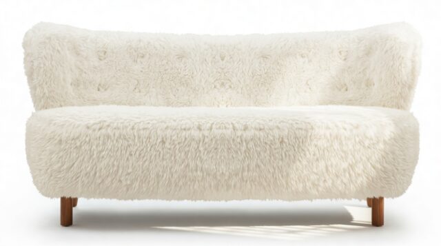 The Petra – White Long Hair Sherpa, Sofa