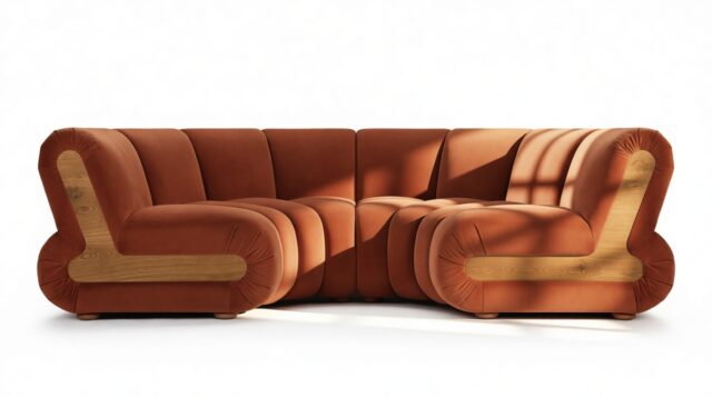The Rivière – Russet Plush Velvet, Crescent Sectional