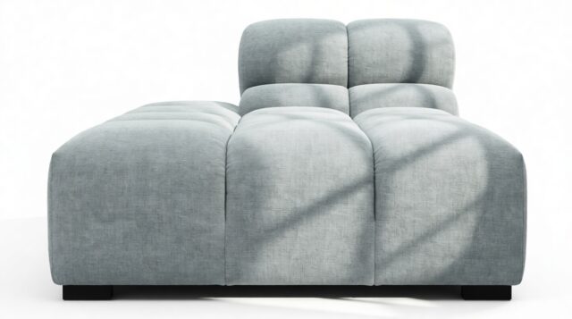 The Tufty – Cerulean Chenille, Armless Chaise (Left)