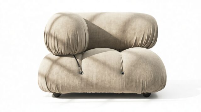 The Bellini – Beige Gray Chenille, Left Corner