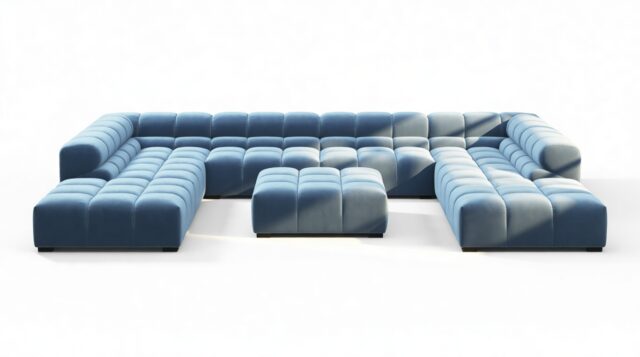 The Tufty – Aegean Blue Velvet, U Shape – Sectional