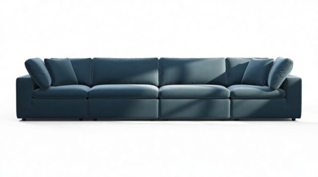 The Ciel – Prussian Blue Luxe Velvet, Four Seater Sofa