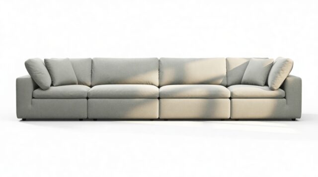 The Ciel – Soft Gray Brushed Weave, Four Seater Sofa