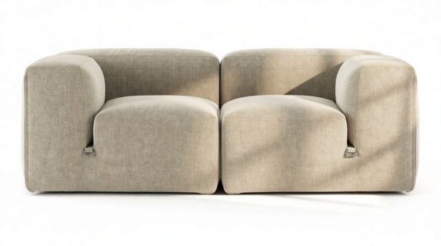 The Le Mura – Beige Gray Chenille, Two Seater Sofa