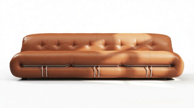 The Soriana – Tan Premium Leather, Three Seater Sofa