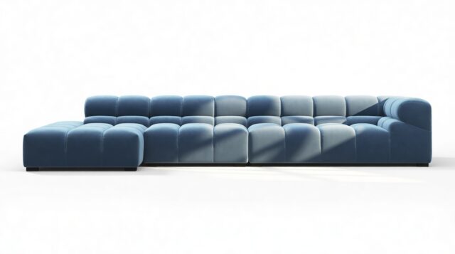 The Tufty – Aegean Blue Velvet, Sectional Large Chaise (Left)