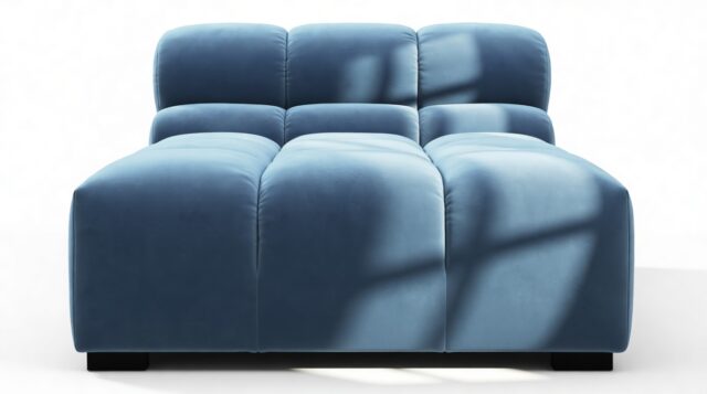 The Tufty – Aegean Blue Velvet, Armless Chaise