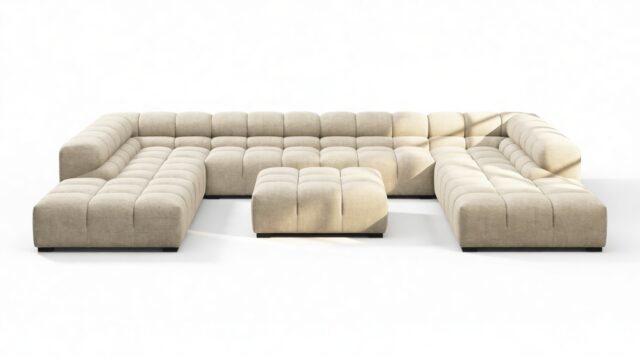 The Tufty – Beige Gray Chenille, U Shape – Sectional