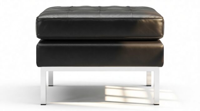 The Florence – Midnight Black Premium Leather, Ottoman