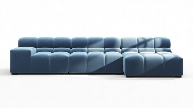 The Tufty – Aegean Blue Velvet, Small Chaise (Right) – Sectional