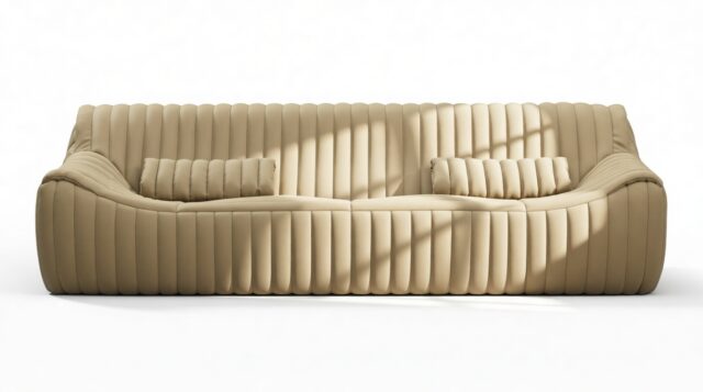 The Sandra – Beige Vegan Leather, Three Seater Sofa