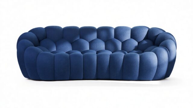 The Bubble – Navy Waffled Jersey, Three Seater Sofa
