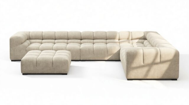 The Tufty – Beige Gray Chenille, Large Corner (Right) – Sectional
