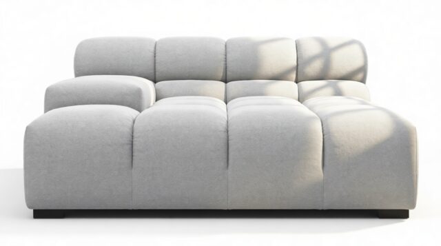 The Tufty – Light Gray Wool, Deep Large Armrest (Left)