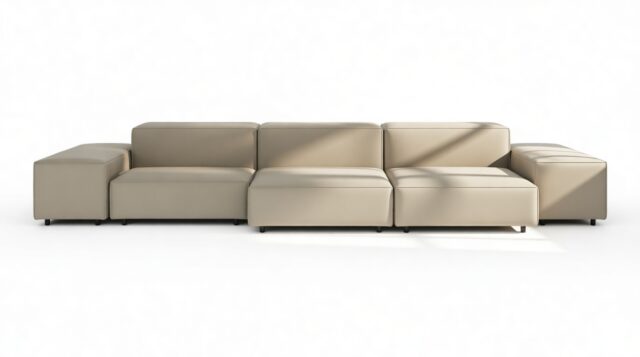 The Extrasoft – Beige Gray Vegan Leather, Three Seater Sofa (Left)