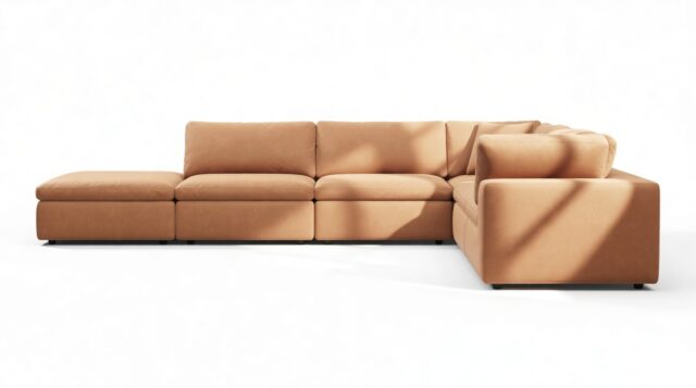 The Ciel – Tan Vegan Leather, Sectional (Right Corner)