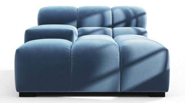 The Tufty – Aegean Blue Velvet, Deep Armrest (Left)