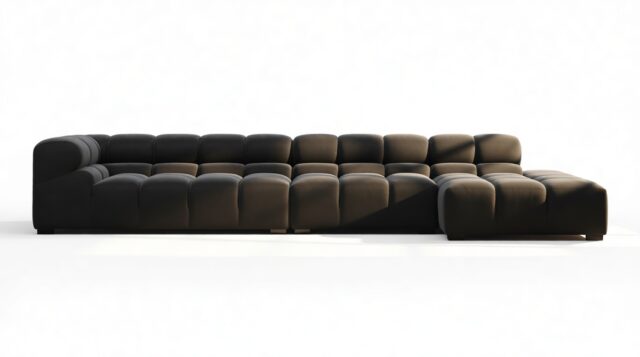 The Tufty – Black Velvet, Sectional Large Chaise (Right)
